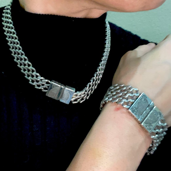 RETIRED AUTHENTIC BRIGHTON CHAIN MAIL MULTI LINK SET NECKLACE, BRACELET&EARRINGS - Picture 5 of 13